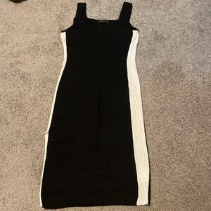 Black and White Sleeveless Knit Midi Dress